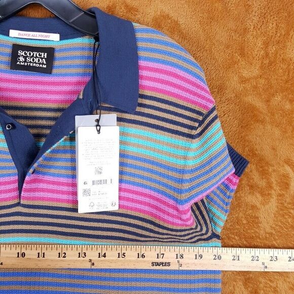 SCOTCH & SODA Polo Shirt Mens Medium Navy Stripe Pullover Cotton Knit $138 - Picture 7 of 9